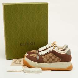 Pre Owned حذاء رياضي غوتشي كانفاس GG بني/بيج وجلد سكريينر منخفض من الأعلى مقاس 45.5