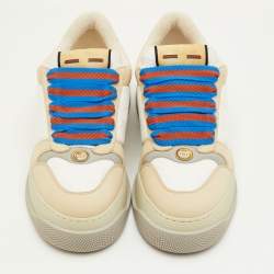 Pre Owned Gucci Screener Size 41.5 Cream/White Canvas and Nubuck Leather Low Top Sneakers