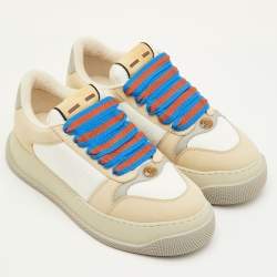 Pre Owned Gucci Screener Size 41.5 Cream/White Canvas and Nubuck Leather Low Top Sneakers