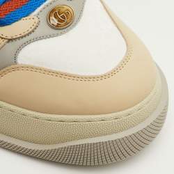 Pre Owned Gucci Screener Size 41.5 Cream/White Canvas and Nubuck Leather Low Top Sneakers