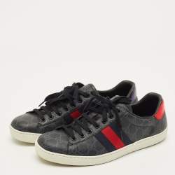 مملوكة مسبقًا حذاء رياضي غوتشي إيس كانفاس جي جي رمادي ونقشة بايثون سوبريم بحبل مقاس 42