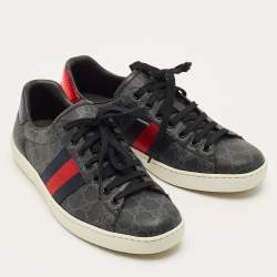 مملوكة مسبقًا حذاء رياضي غوتشي إيس كانفاس جي جي رمادي ونقشة بايثون سوبريم بحبل مقاس 42