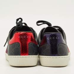 مملوكة مسبقًا حذاء رياضي غوتشي إيس كانفاس جي جي رمادي ونقشة بايثون سوبريم بحبل مقاس 42