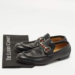 مملوكة مسبقًا حذاء لوفرز غوتشي جلد أسود هورسبيت سليب أون مقاس 44.5