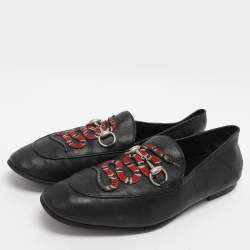 مملوكة مسبقًا Gucci Kingsnake Brixton Horsebit Size 41.5 Black Leather Loafers