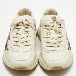 مملوكة مسبقًا Gucci Rhyton Size 45 Cream Leather Logo Print Lace Up Sneakers