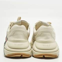 مملوكة مسبقًا Gucci Rhyton Size 45 Cream Leather Logo Print Lace Up Sneakers