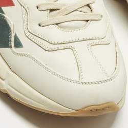 مملوكة مسبقًا Gucci Rhyton Size 45 Cream Leather Logo Print Lace Up Sneakers