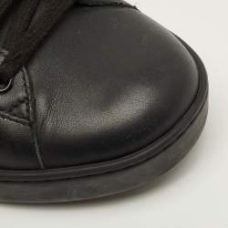 مملوكة مسبقًا Gucci Ace Size 43 Black Leather and Python Embossed Web Lace Up Sneakers