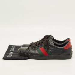 مملوكة مسبقًا Gucci Ace Size 43 Black Leather and Python Embossed Web Lace Up Sneakers