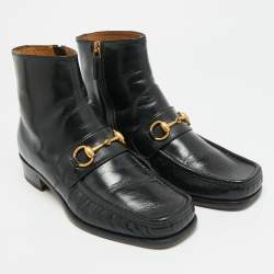 مملوكة مسبقًا Gucci Horsebit Size 41 Black Leather Ankle Length Boots