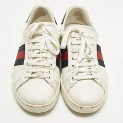 Pre Owned حذاء رياضي غوتشي أبيض جلد وثعبان منقوش ويب بالرباط مقاس 43