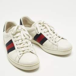 Pre Owned حذاء رياضي غوتشي أبيض جلد وثعبان منقوش ويب بالرباط مقاس 43