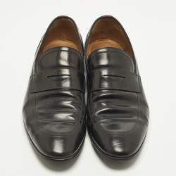Pre Owned Gucci GG Web Size 43.5 Black Leather Slip On Loafers