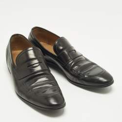 Pre Owned Gucci GG Web Size 43.5 Black Leather Slip On Loafers