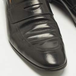 Pre Owned Gucci GG Web Size 43.5 Black Leather Slip On Loafers