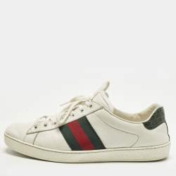مملوكة مسبقًا Gucci Ace Size 44.5 White Crocodile Leather and Leather Web Low Top Sneakers