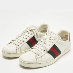 مملوكة مسبقًا Gucci Ace Size 44.5 White Crocodile Leather and Leather Web Low Top Sneakers