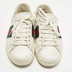 مملوكة مسبقًا Gucci Ace Size 44.5 White Crocodile Leather and Leather Web Low Top Sneakers