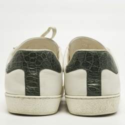 مملوكة مسبقًا Gucci Ace Size 44.5 White Crocodile Leather and Leather Web Low Top Sneakers