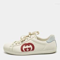 مملوكة مسبقًا Gucci Interlocking G Size 43 Cream/Blue Leather and Suede Lace Up Sneakers