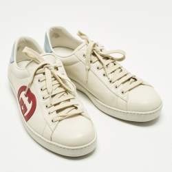 مملوكة مسبقًا Gucci Interlocking G Size 43 Cream/Blue Leather and Suede Lace Up Sneakers