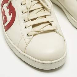 مملوكة مسبقًا Gucci Interlocking G Size 43 Cream/Blue Leather and Suede Lace Up Sneakers