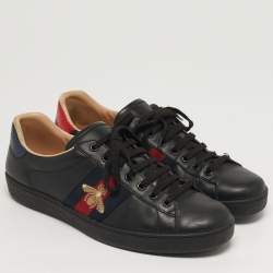 Pre Owned Gucci Ace Size 43 Black Python Embossed and Leather Web Low Top Sneakers