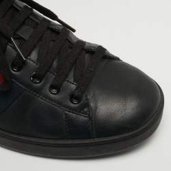 Pre Owned Gucci Ace Size 43 Black Python Embossed and Leather Web Low Top Sneakers