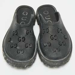 Pre Owned Gucci Size 41 Black GG Rubber Slip On Flat Mules