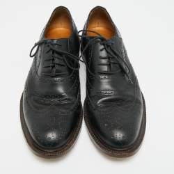 Pre Owned Gucci Size 45.5 Black Brogue Leather Lace Up Oxfords