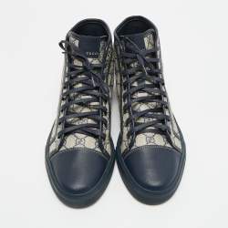 مملوكة مسبقًا Gucci GG Size 43 Navy Blue/Beige Canvas and Leather High Top Sneakers