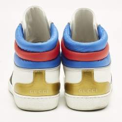 مملوكة مسبقًا حذاء رياضي غوتشي عالي من أعلى شريط ويب جلد متعدد الألوان مقاس 43.5