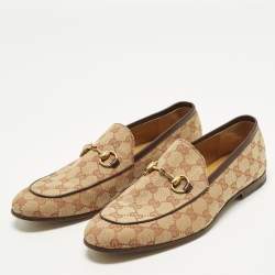 Pre Owned حذاء لوفرز غوتشي جوردان كانفاس جي جي بيج مزين هورسبيت مقاس 42