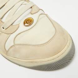 Pre Owned Gucci Screener Size 45 Beige Canvas and Nubuck Leather Web Low Top Sneakers