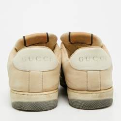Pre Owned Gucci Screener Size 45 Beige Canvas and Nubuck Leather Web Low Top Sneakers