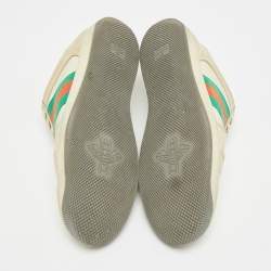 Pre Owned Gucci Screener Size 45 Beige Canvas and Nubuck Leather Web Low Top Sneakers