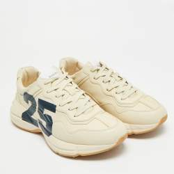 Pre Owned Gucci Rhyton 25 Size 44 Cream Leather Lace Up Sneakers