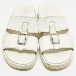 Pre Owned صندل غوتشي فلات جلد أبيض بأربطة مزدوجة مقاس 43