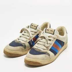 Pre Owned Gucci Screener Size 45 Multicolor Canvas and Nubuck Leather Web Low Top Sneakers