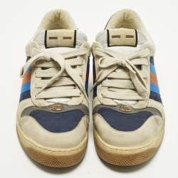 Pre Owned Gucci Screener Size 45 Multicolor Canvas and Nubuck Leather Web Low Top Sneakers