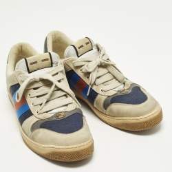 Pre Owned Gucci Screener Size 45 Multicolor Canvas and Nubuck Leather Web Low Top Sneakers