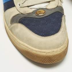 Pre Owned Gucci Screener Size 45 Multicolor Canvas and Nubuck Leather Web Low Top Sneakers