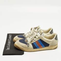 Pre Owned Gucci Screener Size 45 Multicolor Canvas and Nubuck Leather Web Low Top Sneakers