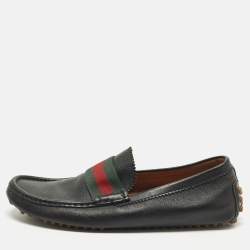 Pre Owned Gucci Web Size 42.5 Black Leather Slip On Loafers