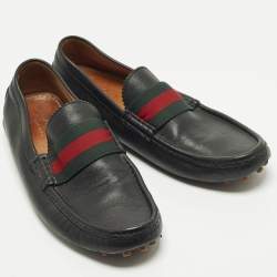 مملوكة مسبقًا حذاء لوفرز غوتشي سليپ أون ويب جلد أسود مقاس 42.5