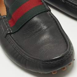 مملوكة مسبقًا حذاء لوفرز غوتشي سليپ أون ويب جلد أسود مقاس 42.5