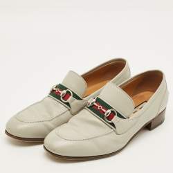 Pre Owned Gucci Horsebit Web Size 41.5 Light Grey Slip On Loafers
