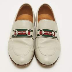 Pre Owned Gucci Horsebit Web Size 41.5 Light Grey Slip On Loafers