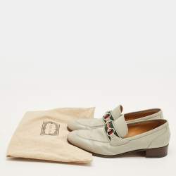 Pre Owned Gucci Horsebit Web Size 41.5 Light Grey Slip On Loafers